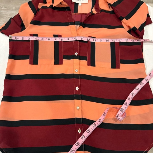 Alice Blue Stitch Fix Blouse Long Sleeve with Tabs Multicolor Stripes Women’s M - Picture 7 of 12